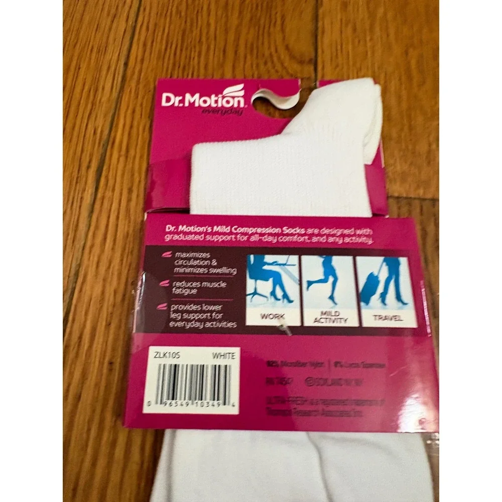 Dr. Motion Womens White Mild Compression‎ Knee High Socks Size 9-11 ZLK10S NWT
